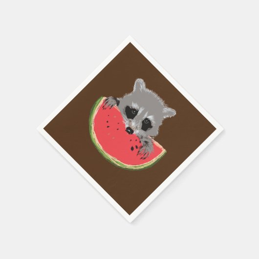 Raccoon Eating Watermelone Serviette (Ecke)