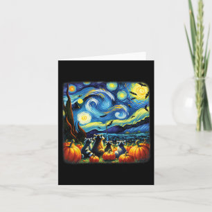 Raccoon Fall Halloween Van Gogh Starry Night Pumpk Karte