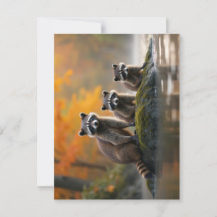 Raccoon-Familie im Herbst Postkarte