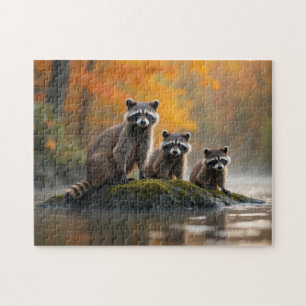 Raccoon-Familie im Herbst Puzzle