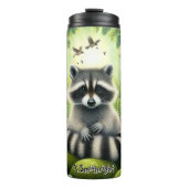 Raccoon-Familie in Sunlit Forest Thermosbecher (Vorderseite)