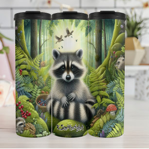 Raccoon-Familie in Sunlit Forest Thermosbecher