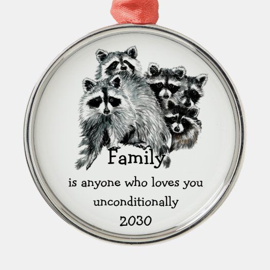 Raccoon Family Friends Weihnachts-Liebe Ornament Aus Metall (Vorne)