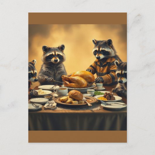 Raccoon Family Thanksgiving Postkarte (Vorderseite)