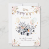 Raccoon Family Twins Boho Babydusche Einladung (Vorderseite)