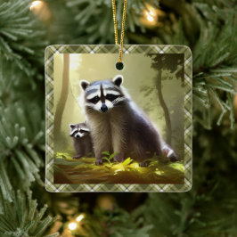 Raccoon Family Wildlife Portrait Personalized   Keramikornament