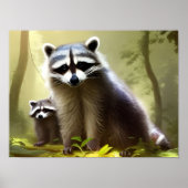 Raccoon Family Wildlife Portrait Poster (Vorne)