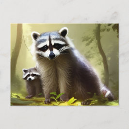 Raccoon Family Wildlife Portrait Postkarte