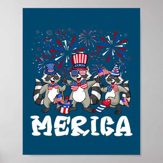 Raccoon Fireworks Sonnenbrille Hat Merica Funny 4. Poster (Vorne)
