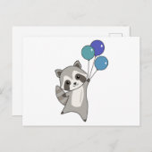 Raccoon Fliegt Balloons über Niedlichen Tieren für Postkarte (Vorne/Hinten)