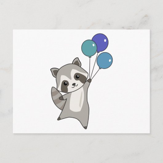 Raccoon Fliegt Balloons über Niedlichen Tieren für Postkarte (Vorderseite)