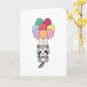 Raccoon fliegt mit farbenfrohen Balloons Karte (Gelbe Blume)
