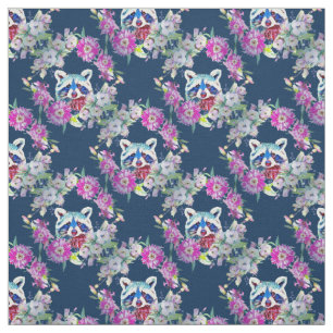 Raccoon Floral Woodland Stoff