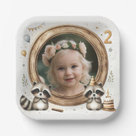 Raccoon-Foto-Rahmen für 2. Geburtstag-Party Pappteller