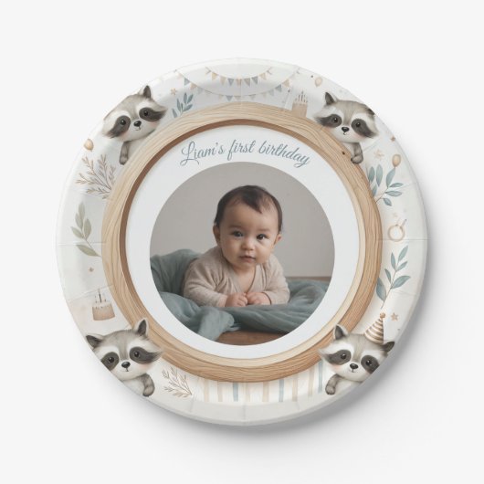 Raccoon-Foto-Rahmen für Kinder zum Geburtstag Pappteller (Vorderseite)