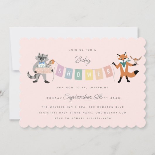Raccoon Fox Forest Friends Neutral Baby Dusche Einladung (Vorderseite)
