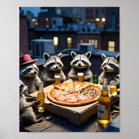 Raccoon Friday Pizza night Poster (Vorne)