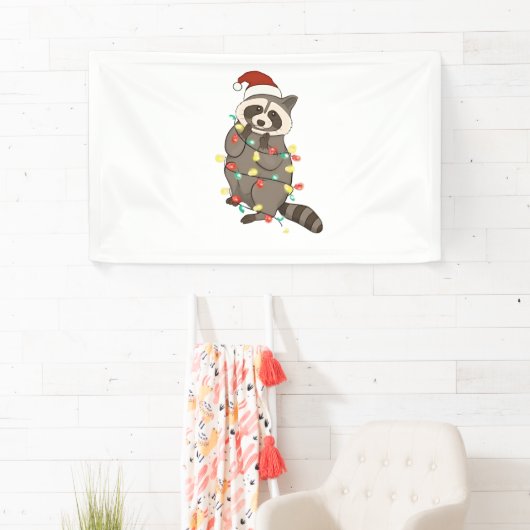 Raccoon Frohe Weihnachtslicht Weihnachtsmannmütze Banner (Insitu)