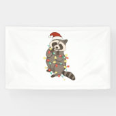 Raccoon Frohe Weihnachtslicht Weihnachtsmannmütze Banner (Horizontal)