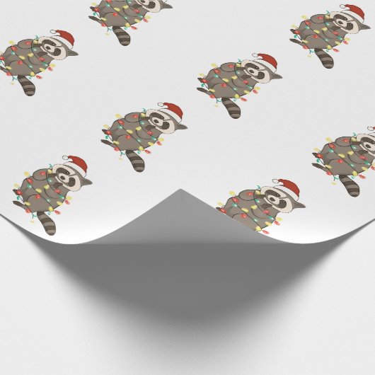 Raccoon Frohe Weihnachtslicht Weihnachtsmannmütze Geschenkpapier (Ecke)