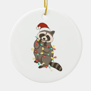 Raccoon Frohe Weihnachtslicht Weihnachtsmannmütze Keramik Ornament