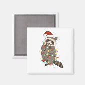 Raccoon Frohe Weihnachtslicht Weihnachtsmannmütze  Magnet (Vorderseite/Rückseite)