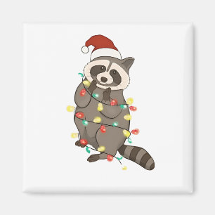 Raccoon Frohe Weihnachtslicht Weihnachtsmannmütze  Magnet