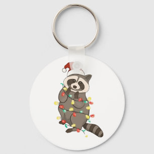 Raccoon Frohe Weihnachtslicht Weihnachtsmannmütze Schlüsselanhänger