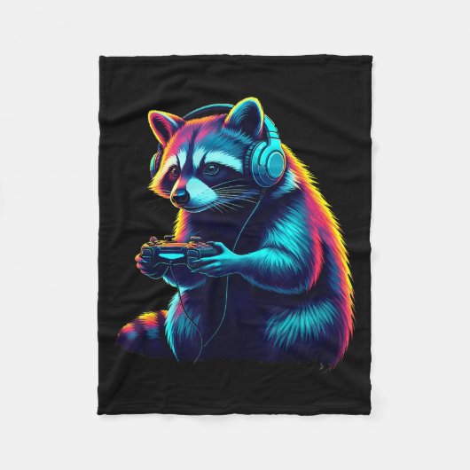 Raccoon Gaming Animal Video Games Funny Raccoon Fleecedecke (Vorderseite)
