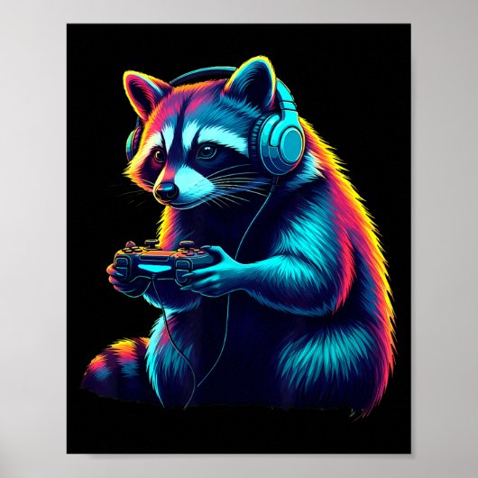 Raccoon Gaming Animal Video Games Funny Raccoon Poster (Vorne)