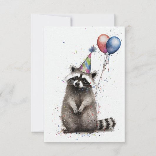 Raccoon Geburtstagsparty Flat Grußkarte Dankeskarte (Vorderseite)