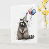 Raccoon Geburtstagsparty Grußkarte Karte (Gelbe Blume)