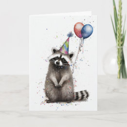 Raccoon Geburtstagsparty Grußkarte Karte