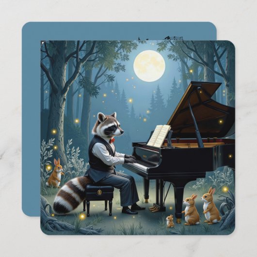 Raccoon gibt eine Piano-Erwägung im Wald Einladung (Vorne/Hinten)