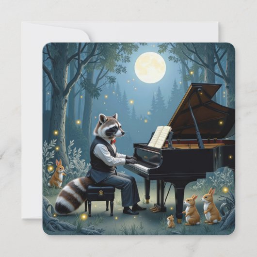 Raccoon gibt eine Piano-Erwägung im Wald Einladung (Vorderseite)