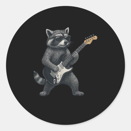 Raccoon Gitarrenrock und Roll Gift Men Wome Runder Aufkleber (Vorderseite)