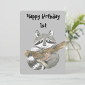 Raccoon glücklicher Geburtstag 1. Dankeskarte (Stehend Vorderseite)