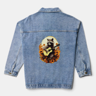 Raccoon Guitar Serenade in Sonnenblumen Jeansjacke