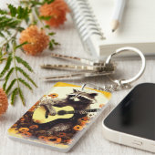 Raccoon Guitar Serenade in Sonnenblumen Schlüsselanhänger (Vorderseite rechts)