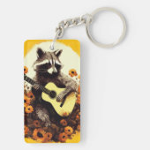 Raccoon Guitar Serenade in Sonnenblumen Schlüsselanhänger (Rückseite)