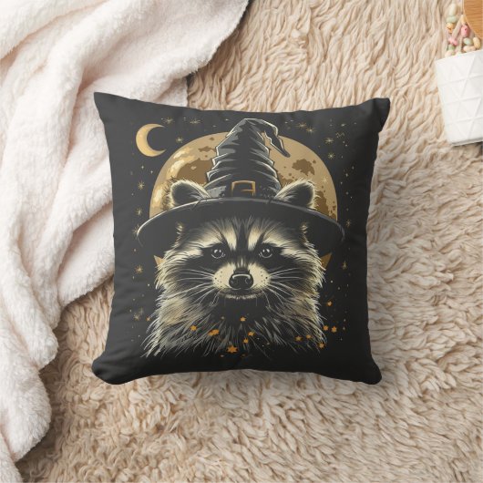 Raccoon Halloween Wizard Hat Funny Niedlich Hexe Kissen (Decke)