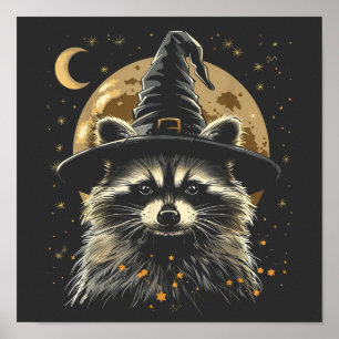 Raccoon Halloween Wizard Hat Funny Niedlich Hexe Poster