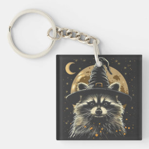 Raccoon Halloween Wizard Hat Funny Niedlich Hexe Schlüsselanhänger