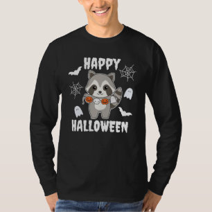 Raccoon Happy Halloween Pumpkin Bat Kostüm T-Shirt