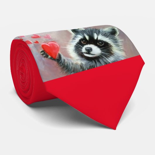 Raccoon Hearts Valentine Krawatte (Gerollt)