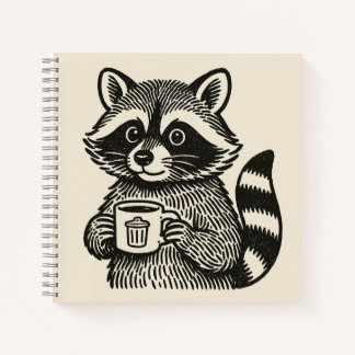 Raccoon Holding a Coffee Cup Funny Trash Panda Notizblock