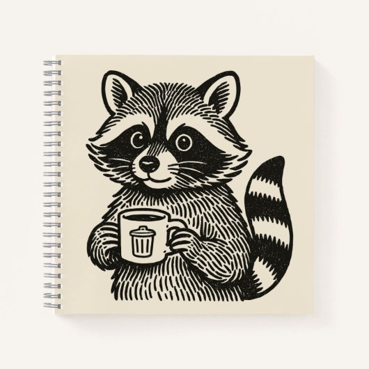Raccoon Holding a Coffee Cup Funny Trash Panda Notizblock (Vorderseite)