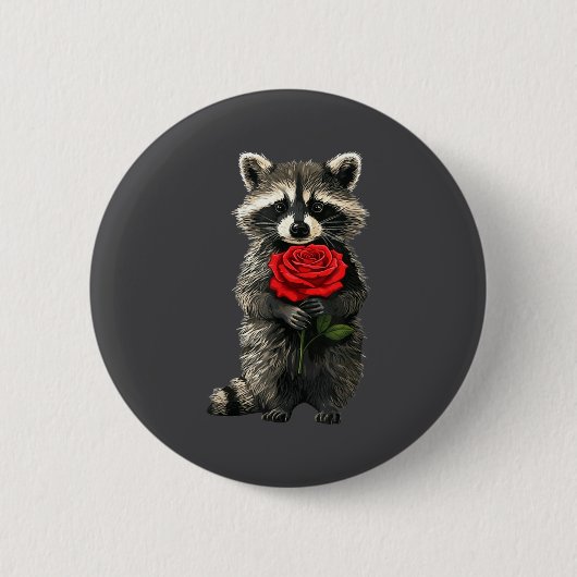 Raccoon Holding Red Rose Cute Raccoon Valentine An Button (Vorderseite)