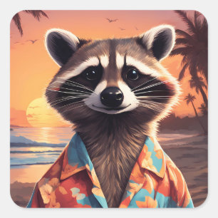 Raccoon Holiday Quadratischer Aufkleber