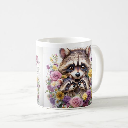 Raccoon Illustration feiert Muttertag Kaffeetasse (VorderseiteRechts)